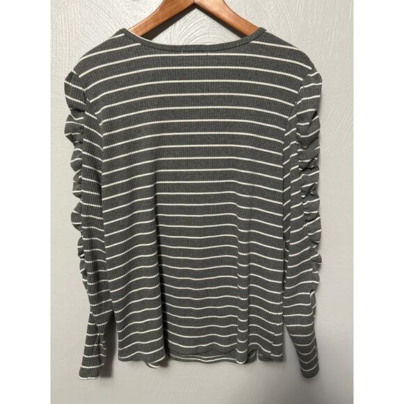 Maurices Ribbed Top Gray White Striped Cutout Peekaboo Ruched Long Sleeve 1X - Picture 9 of 11